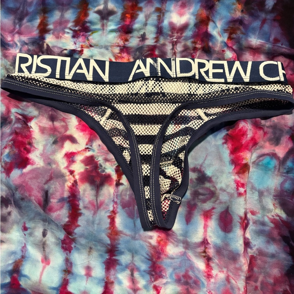 Andrew Christian Navy and White Mesh Briefs - Picture 2 of 6
